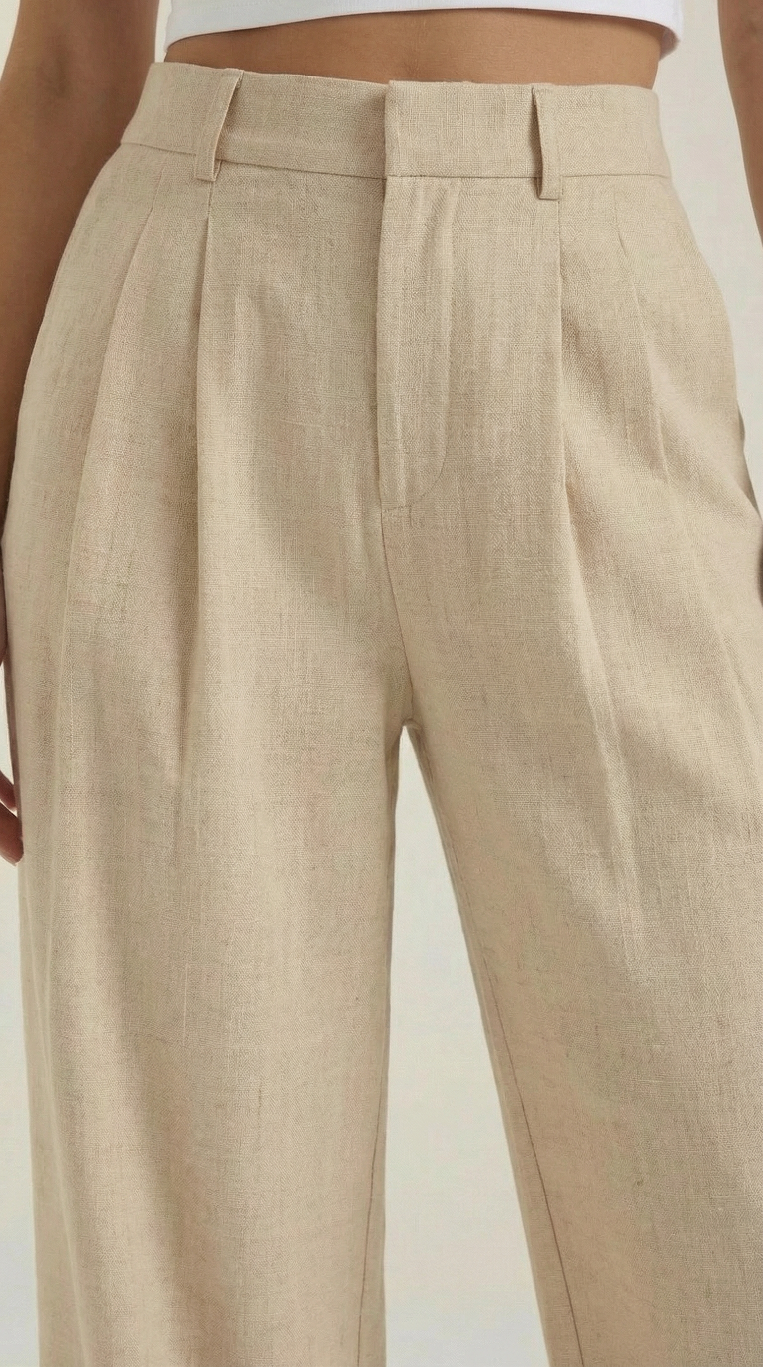 Pantaloni da donna a vita alta con pieghe frontali e gamba larga