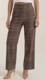 Pantaloni da donna a vita alta a quadri con gamba larga