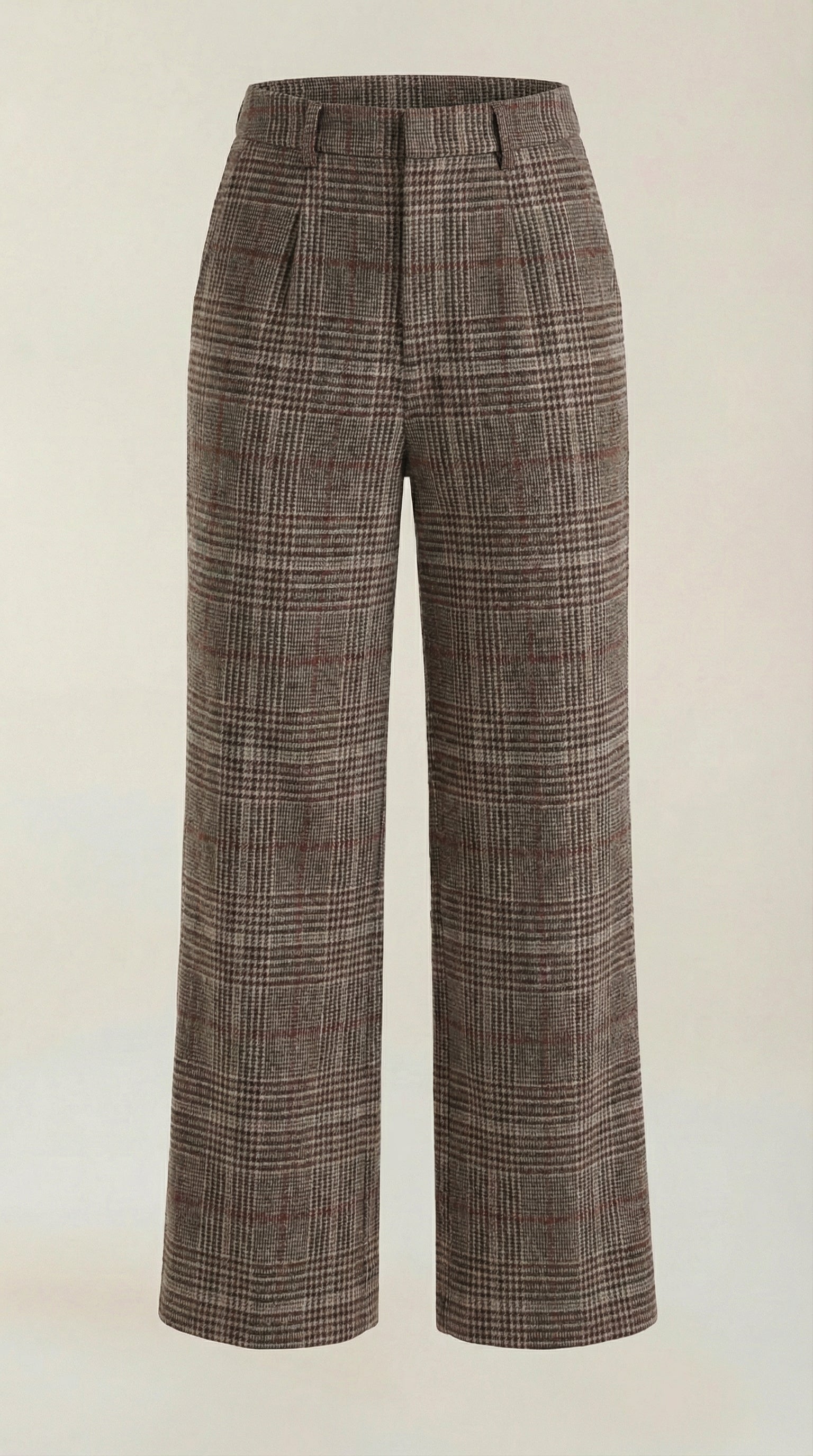 Pantaloni da donna a vita alta a quadri con gamba larga