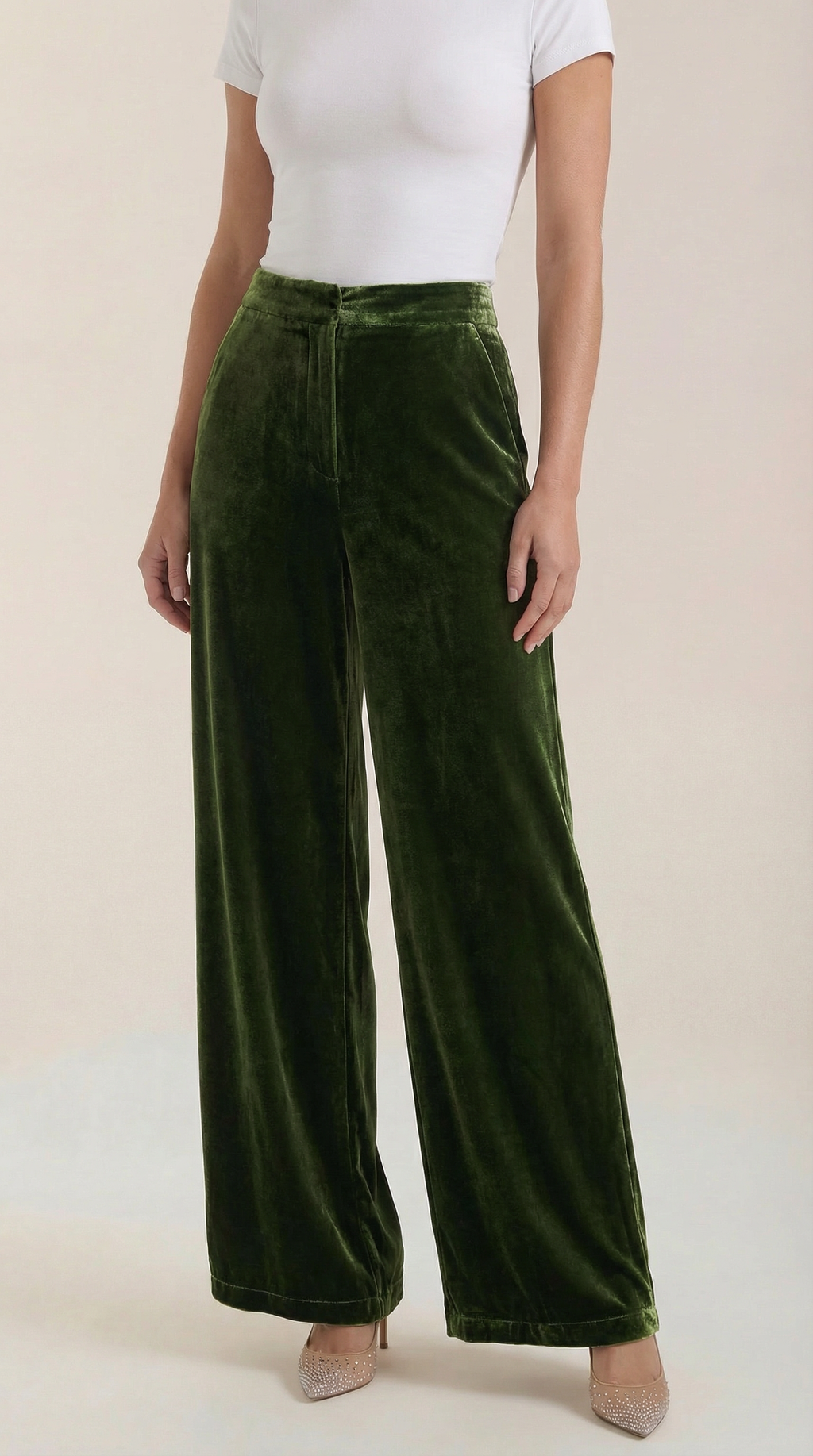 Pantaloni da donna in velluto a gamba larga con pieghe in vita