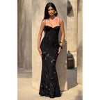 Abito lungo da donna in jacquard floreale con corpetto a corsetto