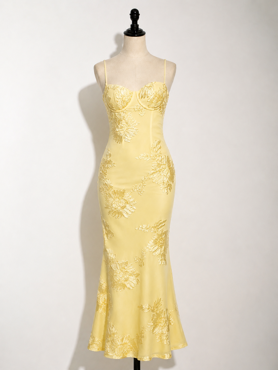 Abito lungo da donna in jacquard floreale con corpetto a corsetto