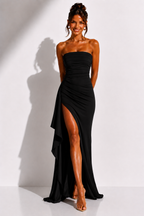 Abito lungo da donna senza spalline con spacco alto