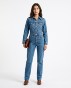 Tuta da donna in denim a gamba dritta con maniche lunghe